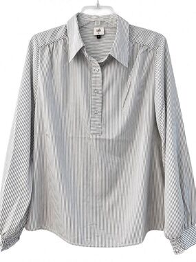 CAbi Classy Blouse Gray White Stripe Size M NWOT